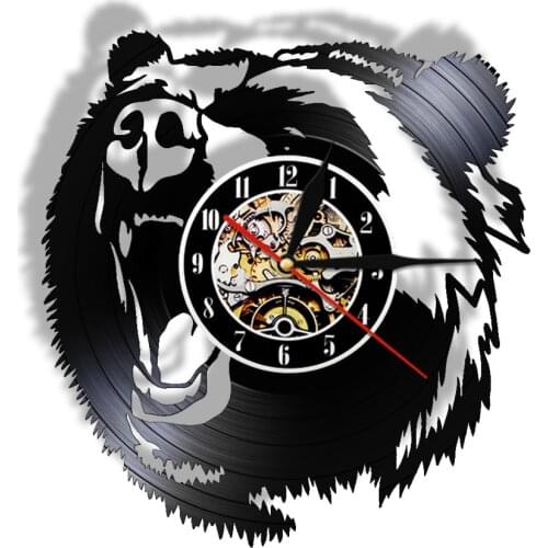 Wildlife Animal Large Strong Bear 3D Quartz Wall Clock Monder Hunter Vinyl Record Watch Hunting Hobby Creature Bear LED Light