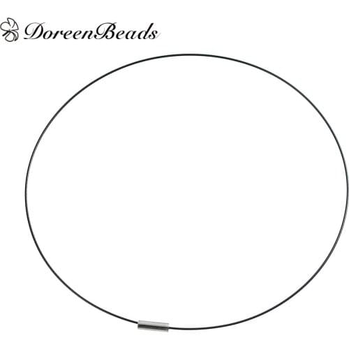 DoreenBeads Copper Wire Collar Neck Necklace Black With dull silver color Magnetic Clasp 46.7cm long, Wire Thickness: 1mm, 5 PCs