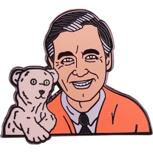 Fred Rogers enamel pin cute puppet bear brooch Mr. Rogers Neighborhood nostalgic childhood badge kids gift