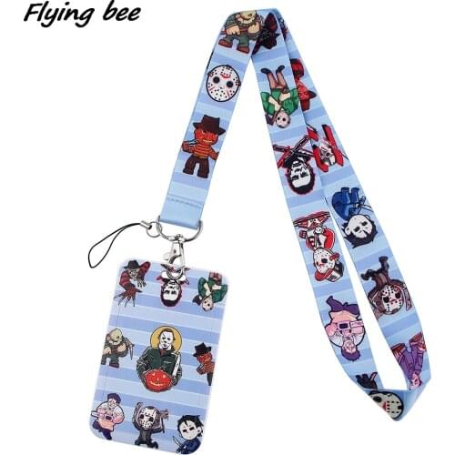 Flyingbee Horror Movie Murder Lanyard ID Card Holder Student Travel Bank Bus Business Card Cover Badge Halloween Gifts X1593