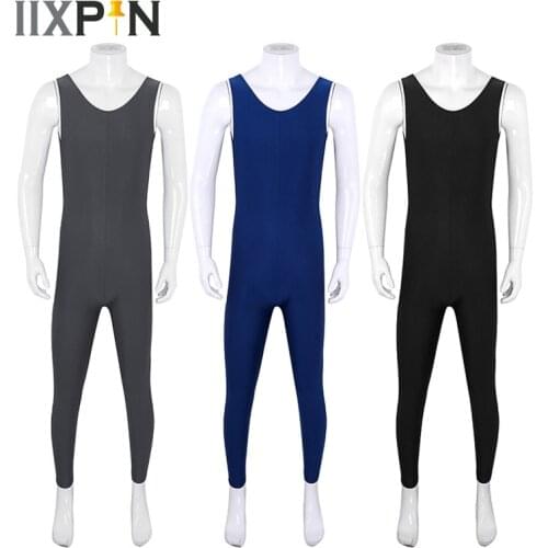Gymnastic leotard Men ballet bodysuit Well Fit One Piece Scoop Neck Sleeveless Skin-Tight Vest Unitard Bodysuit Dance Ballet