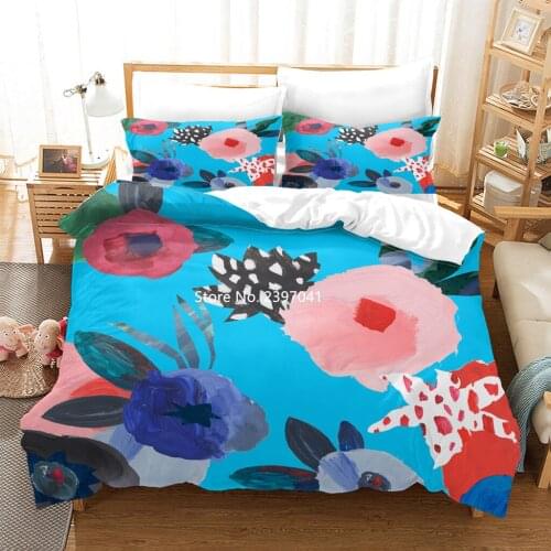 Flowers Abstract Oil Painting Head Animal Cartoon Design Girls and Boys Bedding Set Full-size Bedding Quilt Cover Pillowcase