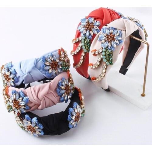Creative Fabric Rhinestone Headband Sunflower Flower Hairband Women Handmade Beaded Diamond Head Band New Fashion Hair Jewelry