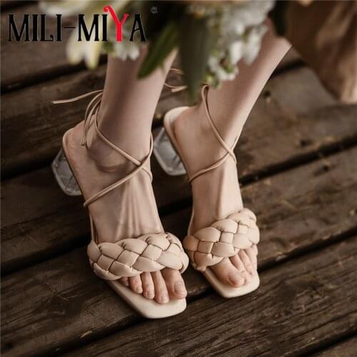 MILI-MIYA Women Party Shoes Summer Strange Clear High Heels Sandals Fish Mouth Fashion Woven Solid Color Prom Dancing Slipper