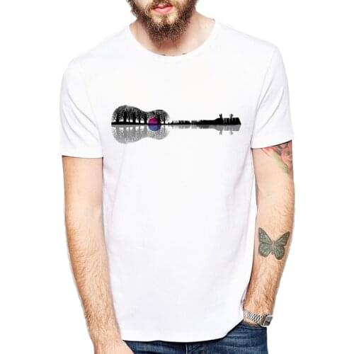 Fashion Creative Music instrument tree silhouette Design ukulele guitar shape Printing T-Shirt Mens Fashion Cool Hipster Tops