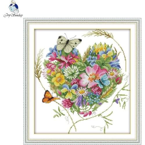 Joy sunday Butterflies love flowers Stamped Cross stitch kits DMC Needlework Embroidery DIY Handwork Fabric 14CT and 11CT
