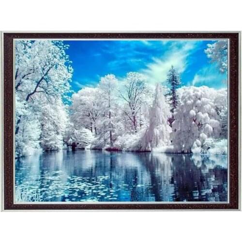 Needlework Crafts 14CT Canvas Full Embroidery DIY French Quality Counted Cross Stitch Kits DIY Oil painting Winter Lake art