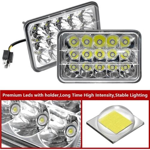 5" LED HEADLIGHTS SEALED HI/LO BEAM 4x6 HEADLAMP 15x3W RECTANGLE 3000LM HEAD LIGHT 12V FOR TRUCKS PICKUP ATV SUV