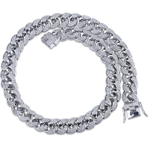 OMYFUN Factory Price Cool Cuban Chain Necklace Silver Color Hip Hop Bling Chain CZ Micro Paved Men Necklace Collar Free Shipping