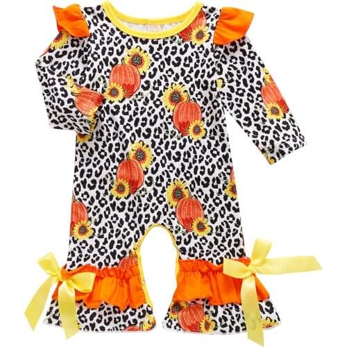 0-24M Autumn Infant Baby Girl Romper Sunflower Print Ruffle Long Sleeve Lace Bow Jumpsuit Playsuit One Piece