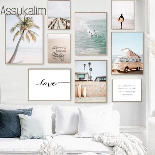 Surf Print Scandinavian Wall Art Painting Seaside Bus Canvas Poster Beach Landscape Prints Nordic Wall Picture Home Decoration