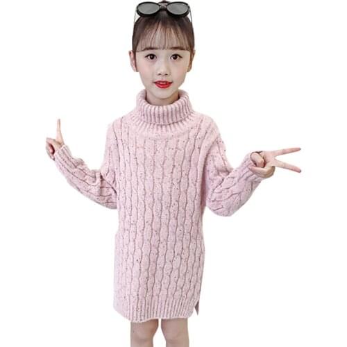 Dresses For Girls Solid Color Girls Sweater Dress Spring Autumn Children Dress Casual Style Kids Costume 6 8 10 12 14