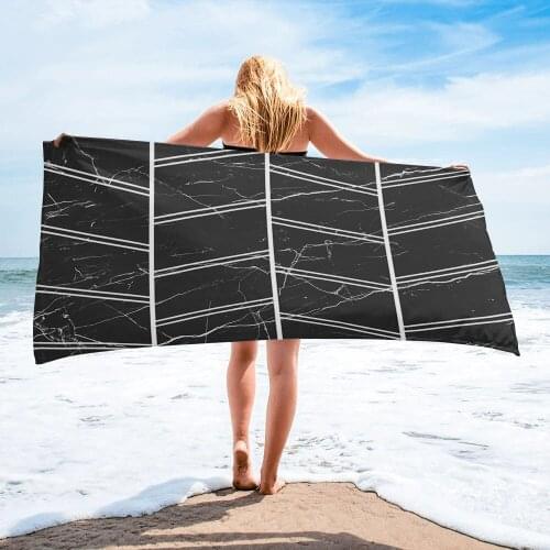 Black Marble Texture White Stripes Beach Towel Luxury Quick-dry Microfiber Bath Towels Yoga Mat Sport Swimming Towels