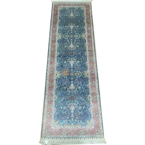 Seeykeep™ 2.5x8ft Rectangle Pure Silk Handknotted Elegant Floral Design Blue Backcolor Oriental Runner Rug-SK3036150