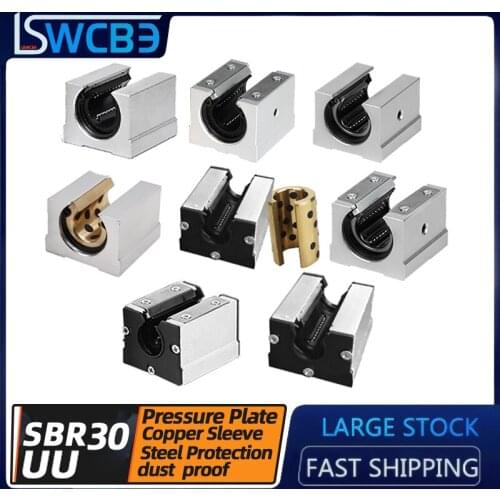 Standard open-box linear slider bearing SBR30UU, copper sleeve, steel protection, straight round, SBR pressure plate