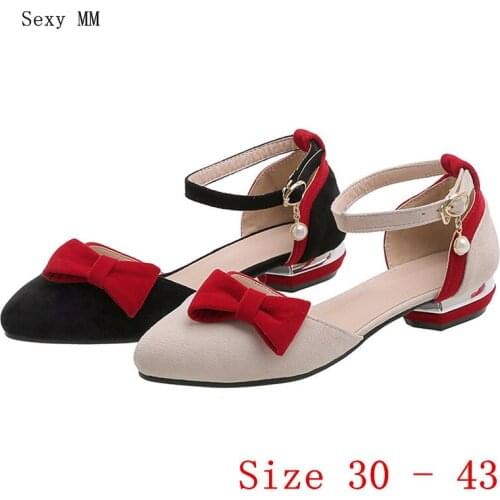 Low High Heels Women Pumps Girl Low High Heel Shoes Mary Janes Woman Shoes Kitten Heels Small Plus Size 30 31 32 33 -40 41 42 43