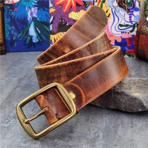 Vintage Brass Belt Buckle Retro Cowboy Jeans Mens BeltThick Leather Belt Ceinture Belt For Men Long Waist Belt Men MBT0539