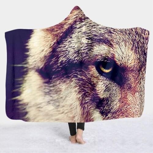 Wolf 3d printed Hooded Blanket Adult child Sherpa Fleece Wearable Blanket Halloween