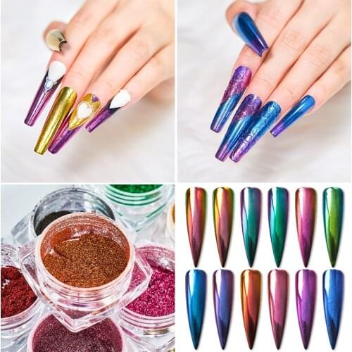 MEET ACROSS Chameleon Mirror Laser Nail Glitter Powders Holographic Effect Nail Art Chrome Pigment Dust DIY Design Decoration