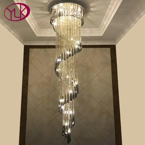Youlaike Modern Chandelier Lighting Staircase Smoke gray Crystal Lamp Spiral Design Home Decoration Lighting Fixtures