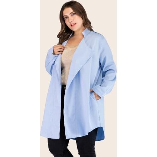 Spring Plus Size Womens Jacket Lapel Collar Cardigan Long Sleeve Ladies Windbreaker Jacket Pure Color Oversized Clothes