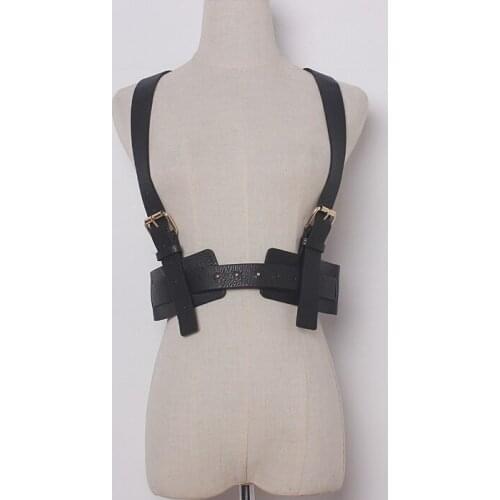Womens runway fashion black PU leather vest Cummerbunds female Dress Corsets Waistband Belts decoration wide belt TB1326