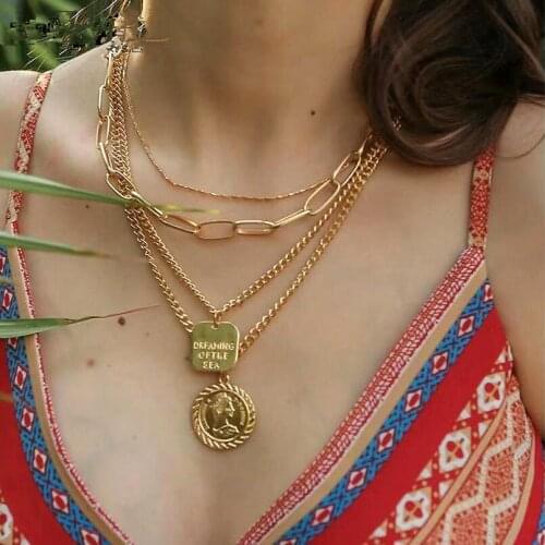 Punk Word Tag Necklace Steampunk Jewelry Vintage Coin Pendant Multil Necklace for Women Neck Accessories