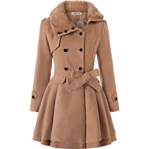 2020 Winter Woman Warm Overcoat Fashion Plush Turn-down Double Breasted Belt Ladies Jacket Vintage Solid Long-sleeved Outwear