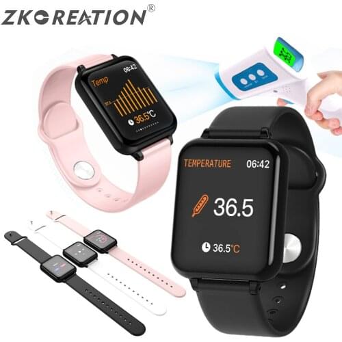 ZKCREATION B57T Fitness Tracker Smart Wristband Heart Rate Monitor Measure Body Temperature Smart Watch Women Female Waterproof