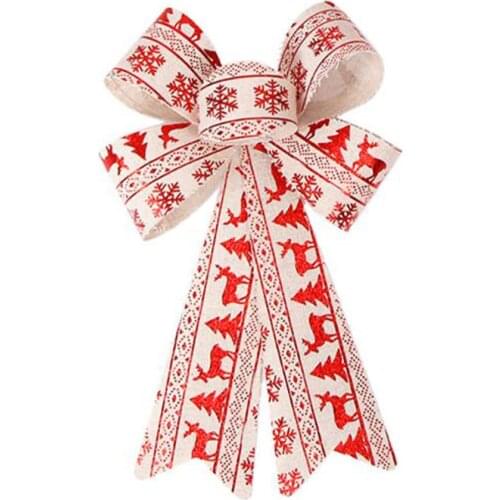1pc 25cm Christmas Bow Large Snowflakes Striped Printed Linen Bow Xmas Wedding Decor