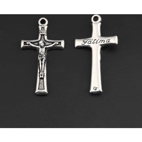 20pcs Silver Color 33x18mm Fatima Cross Charms Jesus Religious Pendant For DIY Handmade Metal Jewelry Making Accessorie