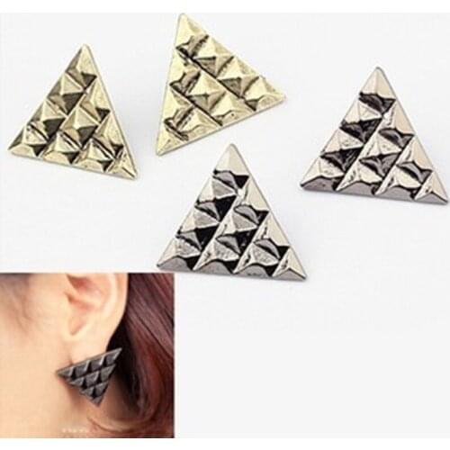 2019 New European fashion retro exaggerated triangle earrings do the old three-dimensional pattern Cute Simple Jewelry