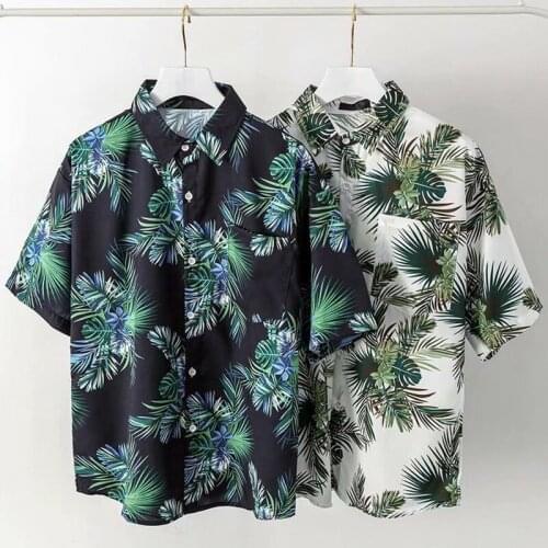 2020 Men Summer Coconut Leaf Print Leisure Slim Fit Short Sleeve Shirts/Male Printing Loose Lapel Beach Style Shirts Plus Size