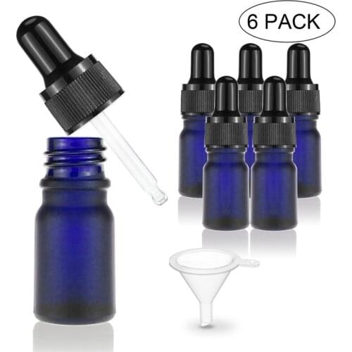 5ml Glass Dropper Bottles Blue Frosted Essential Oil Bottles With Glass Pipettes Travel Bottle - pack of 6