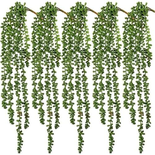 5Pcs Artificial Succulents Hanging Plants Bulk 2.4FT Large Fake String Of Pearls For Wall Home Garden Decor(Unpotted)