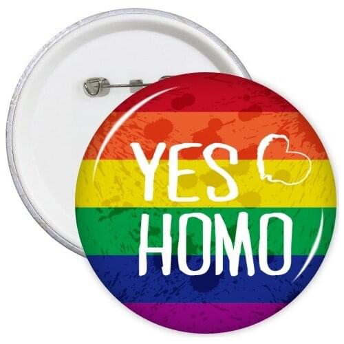 Yes Homo LGBT Rainbow Love Round Pins Badge Button Clothing Decoration Gift 5pcs