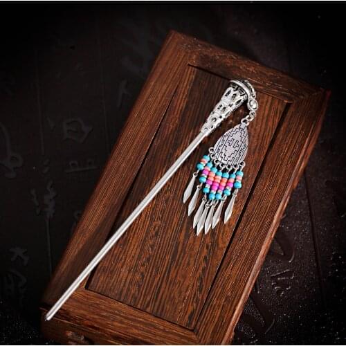 Boho Hair Sticks For Hair Jewelry Women Accessories Hairpins Colorful Beaded Headdress Vintage Chinese Ethnic Pendant Girls Gift