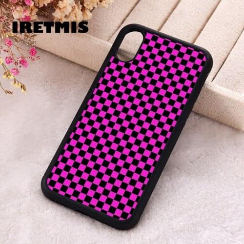 Iretmis 5 5S SE phone cover cases for iphone 6 6S 7 8 Plus X Xs XR 11 12 MINI Pro Max Magenta Checkered Checker Board Pattern