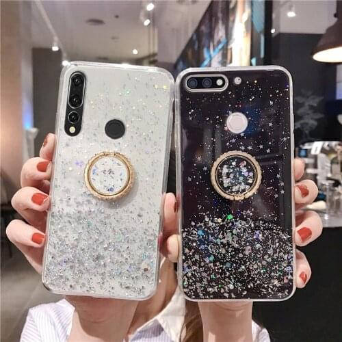 Shining Starry Ring Stand Phone Case For Huawei Y6 Y7 Pro Y5 Y9 Prime 2017 2018 2019 Clear TPU Cover For Honor 7A 5.45" 7C Pro