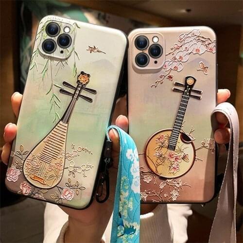 3D Embossed Phone Case for iPhone X XS XR 11 Pro MAX 6 7 8Plus SE2 Soft Back Covers Cozy Phone Cases with Anti-fall Lanyard