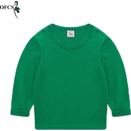 Kids T-shirts Boys Pure Color Long Sleeve Tops Girls Autumn Spring Cotton Sweatshirt 3-15 Years Children T Shirts Clothing Tees