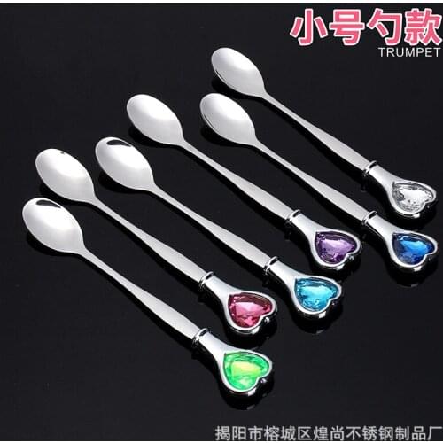 Diamond 304 Stainless Steel Small Coffee Spoon Stirring Spoon Teaspoon Tea Spoon Dinner Spoon Long Handle Music Bar Spoon Fork
