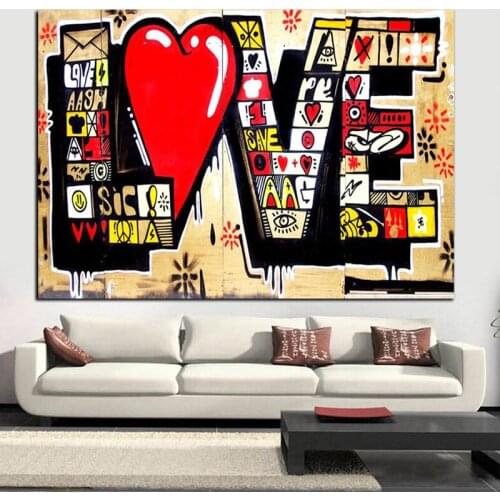 Canvas Graffiti Paintings Red LOVE Canvas Poster Print for living room bedroom home decoration