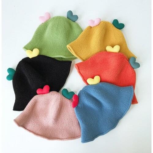 Korea Autumn Childrens Colorful Love Knit Fisherman Hat Baby Knitting Wool Hats For Boys And Girls To Keep Warm Winter Caps