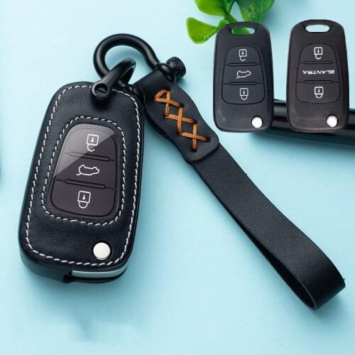 Leather Car Remote Key Case Cover for Hyundai I20 I30 I40 IX25 IX35 HB20 Elantra Sonata Creta for KIA K2 K5 Sportage Sorento RIO