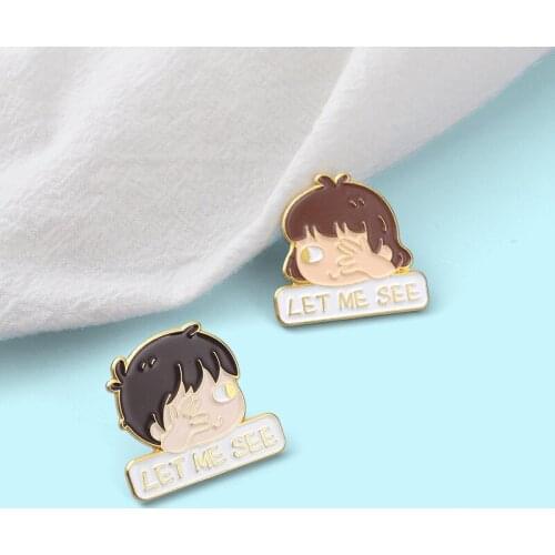 Creative Cartoon New English Golden Sentence Alloy Brooch Simple Temperament Couple Doll Head Paint Badge Clothing Accessories