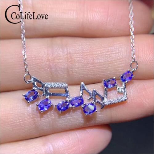 CoLife Jewelry Fashion Music Note Necklace for Young Girl Natural Tanzanite Necklace 925 Silver Tanzanite Necklace for Party