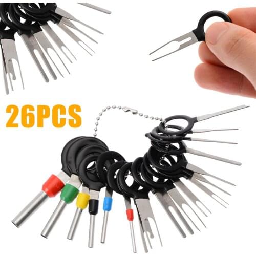 26 pcs Car Terminal Removal Electrical Wiring Crimp Connector Pin Extractor Kit Stainless Steel Car Electrico Repair Hand Tools