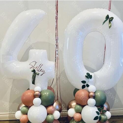 40inch Big White Numbers Balloons Set With Name Stickers For 40th Women Man Birthday Party Decor 40 & Fabulous Gifts