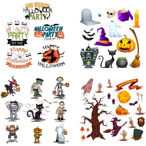 Halloween Patches Iron on Transfer for Clothing DIY T-Shirt Applique Heat Transfer for Clothes Vinyl Pumpkin Stickers on Clothes